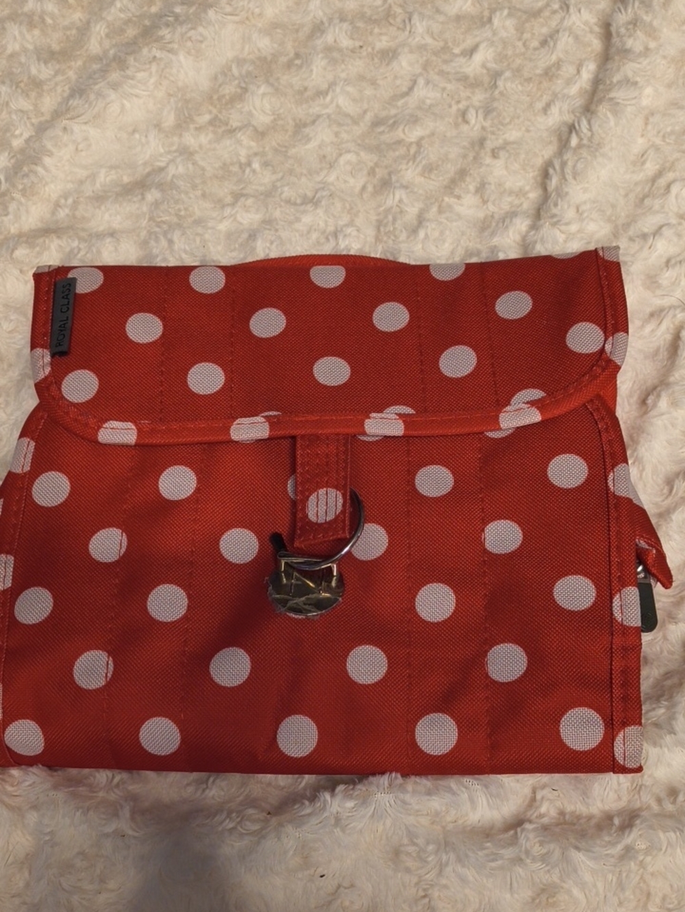 Red Polka Dot Cosmetic Pouch with Secure Clasp